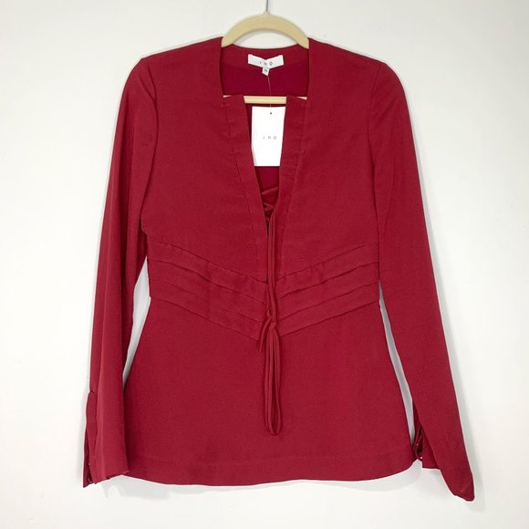 NWT IRO Luana Lace-front Crepe Top In Wine Sz M‎ - Picture 2 of 11